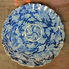 ? Exquisite Antique Large Japanese Dragon & Phoenix Charger Plate – 40 cm
