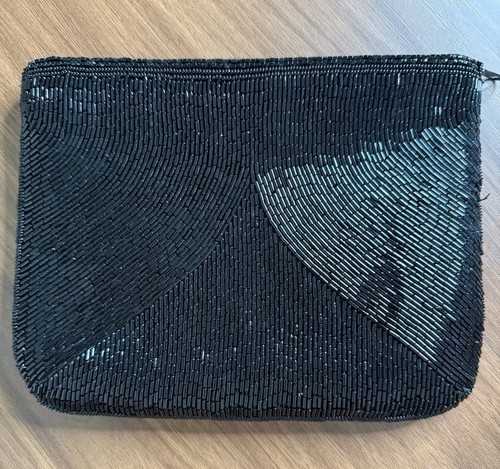 Vtg delill black beaded clutch - black,