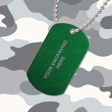 Green Aluminium - Personalised / Engraved-Army-Military-Dog-ID / Tag & Chain
