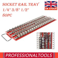 80Pcs Socket Rail Tray 1/4" 3/8" 1/2" Organiser Holder Rack Storage Metal Tool