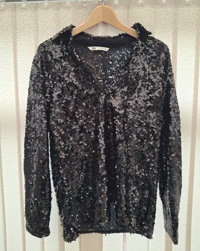 Zara top womens black - black, sequin