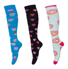 3 pair LEOSTEP Compression Socks Knee High Stocking L - XL Cakes Donut Flight