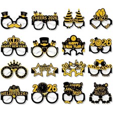 2026 Happy New Year Party Paper Glasses Black Gold New Year Photo Prop Glasses