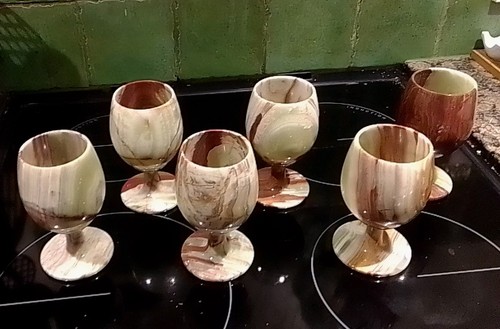 Six onyx wine goblets - six,
