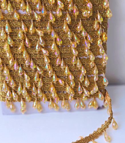 Gold beaded teardrop fringe - gold,