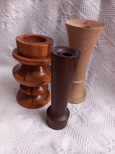 Vtg mcm trio carved wood - wood, treen