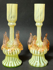 2 Old Jugendstil Art Nouveau Glass Vases Pair Uranglass ? Kralik ? Glass Vase