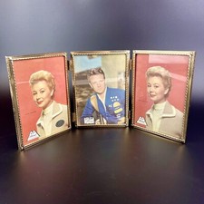 Vtg Brass Metal Hinged Trifold