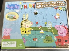 Peppa Pig Puzzle 5 Different Wood Jigsaw Puzzles with a Wooden Storage Box Age3+