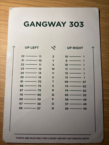 Wimbledon gangway card - wimbledon,