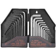 30Pcs Allen Wrench Hex Key Long and Short Arm Set 0.028 - 3/8" and 0.7 - 10mm