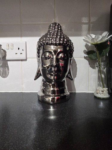 Silver buddha head - buddha, statue
