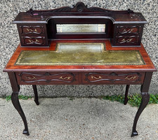 Edwardian Mahogany Ladies Writing Table / Desk Leather Inlay Bevelled Mirror  