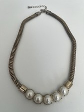 Vintage Chucky Pretty Necklace costume Chocker thick snake chain, 5 pearls 