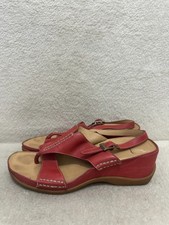 Clarks red leather wedge toe post sandals UK 5D SAMPLE