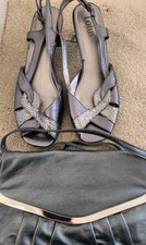 Lotus Leather Silver Grey Shoes (6)  Handbag Set. Mother Of Bride. Used Once