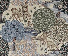 Parkland Deer Tapestry Fabric Natural Green Cotton Curtain Blind Upholstery