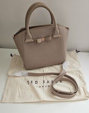 TED BAKER Janne Bow Taupe Textured Leather Hand Shoulder Bag