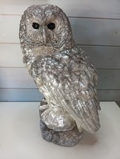 Large Silver  Owl On Rock  Statue   - Resin Owl Statue 33cm Tall