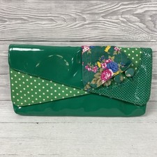 Irregular Choice Green Floral & Polkadot Patch Work Clutch Bag Botton Detail PK