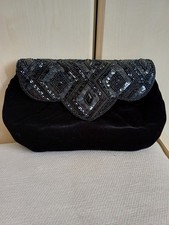 Evening Bag Black Velvet With Black Bead Detail Use As A Clutch Or Shoulder Bag