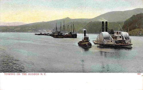 Steamer tug towing barges - tug,
