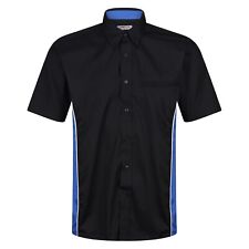 Mens Short Sleeve Shirt Button Up Smart Casual Formal Plain Contrast Dress Top
