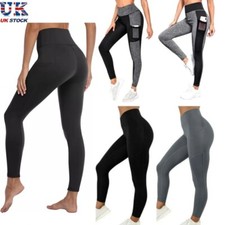 Women High Waist Gym Leggings Pocket Fitness Sports Running Ladies Yoga Pants UK