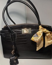 Jasper Conran Black Mock Croc Handbag. Free Scarf + Bag Charm. 35x23x12 cm