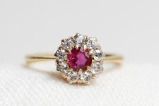 Edwardian Ruby and Old Cut Diamond Cluster Ring 18ct Yellow Gold