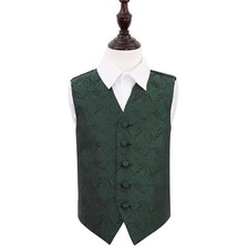 Emerald Green Waistcoat Woven Floral Paisley Page Boys Wedding Suit Vest 2-14Yrs