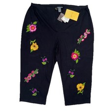 Indigo Moon Embroidered Cropped Capri Pants QVC NEW Size 3X Black Boho Cottage