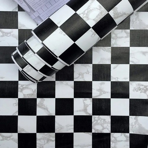 Black white plaid peel stick - black,