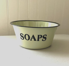Green Enamelware Soap Dish Bowl 6" Black Rim Farm House Vintage Style
