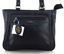 Womens Medium Lorenz Patch Genuine Leather Organiser Shoulder Handbag BLACK