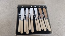 12 Piece Boxed Vintage Cutlery Set – 6 forks and 6 knives with bone handles