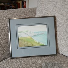 Watercolour Landscape Seascape Glazed Silver Metal Framed  Signed Painting