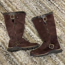 Skechers 7.5 Originals Grand Jams Alpine Way Brown Suede Faux Fur Pull On Boots