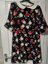 BNWT Hell Bunny Selma Mini Dress 4xl 22 Black Floral 50s 60s Vintage Retro