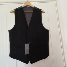 M&S Men's Waistcoat Charcoal Dark Grey Wool Rich Blend Regular Fit Small