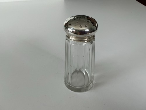 Glass sugar sifter - with, silver
