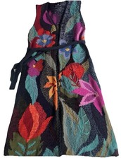 Peruvian Connection Colourful Hand Knitted Artisan Maxi Coat Cardigan 10/12