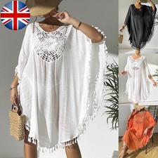 Womens Crochet Beach Cover Up Kaftan Tassel Swimsuit Beachwear Bikini Dress UK
