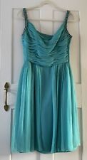 Vintage 50s 60s Ruched Blue Chiffon Beaded Pearl Cocktail Party Prom Dress S