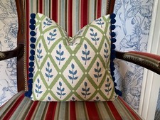 Vanessa Arbuthnott  *LATTICE LEAF*  Cushion Cover/Bobble Trim in Moss  40cm