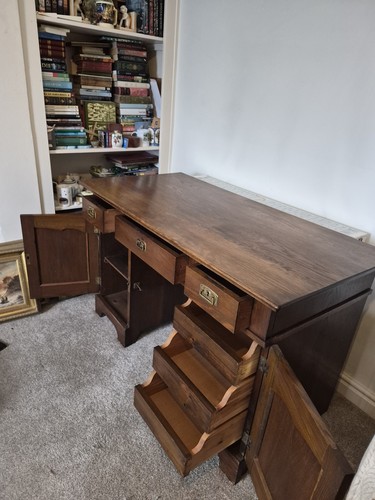 Antique oak pedestal - oak, desk