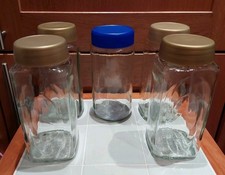 5 x Empty Large Glass Coffee Jars Storage Crafts Jam Preserves Chutney