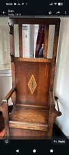 Antique Arts And Crafts  Hall  Stand with Hooks, Storage And Mirror