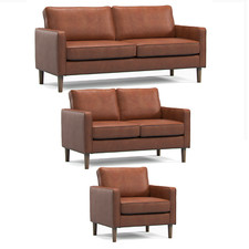 Bexhill Tan Faux Leather Reversible Corner Sofa L Shaped 3 Seater 2 Armchair