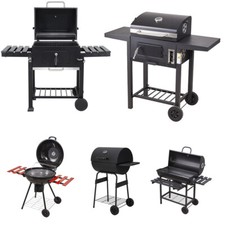 Outdoor Smoker Trolley Barbecue Charcoal Portable BBQ Grill Built-in Thermometer